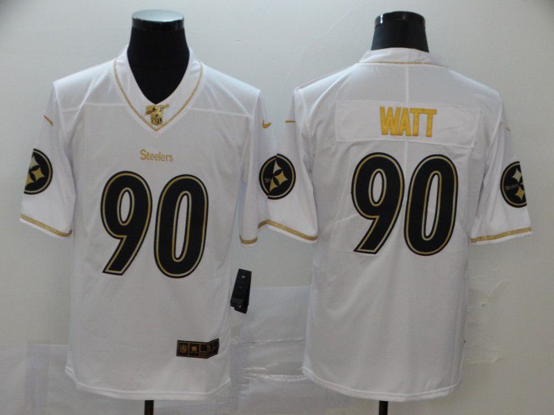 Men Pittsburgh Steelers #90 Watt White Retro gold character Nike NFL Jerseys->seattle seahawks->NFL Jersey